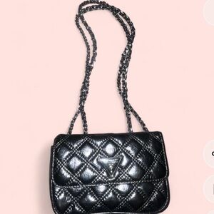 GUESS Shiny Black Quilted Crossbody Bag